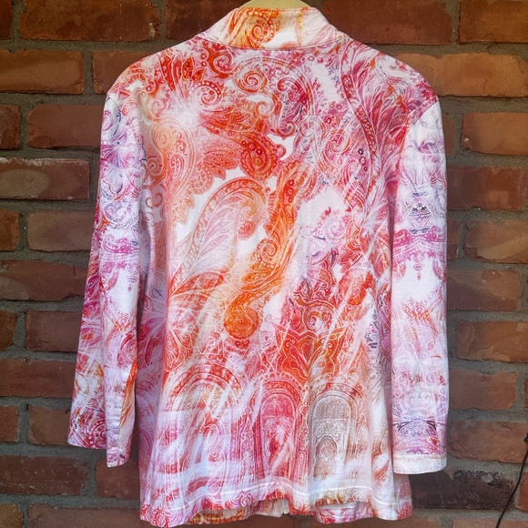 Weekends By Chicos Jacket Womens Multicolored Zip Up Orange Pink White SIZE 1 - Picture 2 of 6